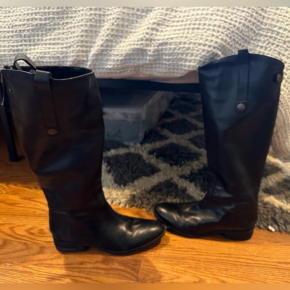 Sam Edelman Penny Black Leather Riding Boots Women's Size 9M Knee High
